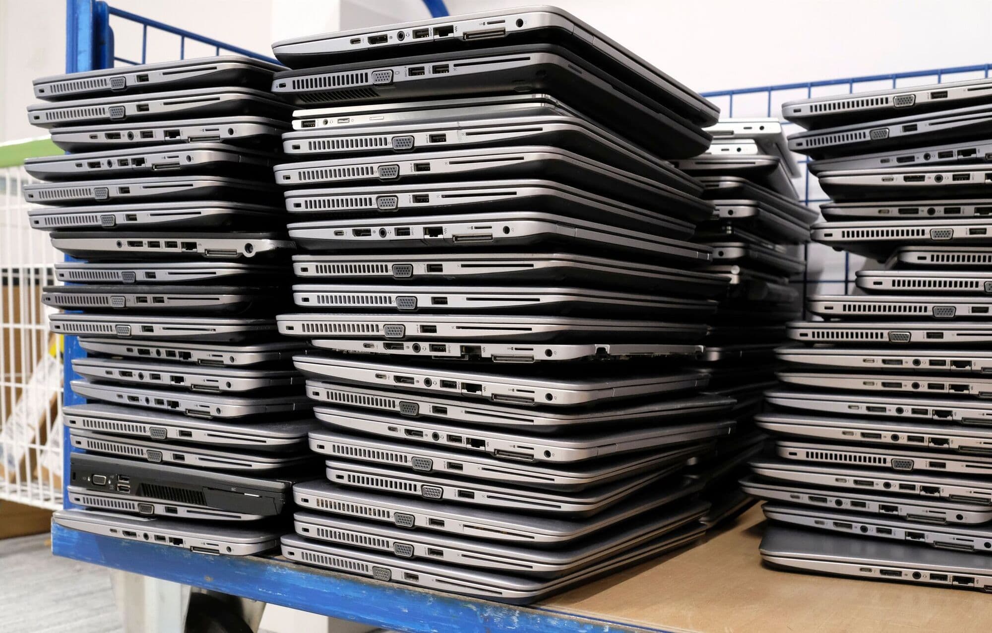 Stacks of laptops ready for a second life